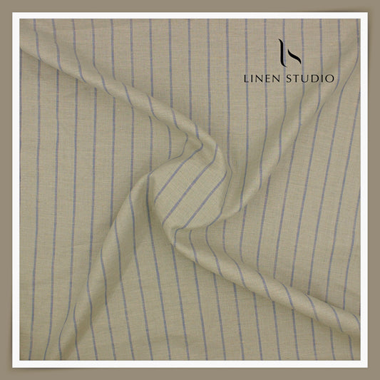 Linen Club 60 Lea Pure Linen Shirting - Natural & Bluish Purple Stripes (NEW)