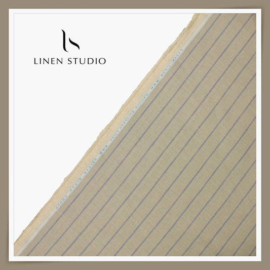 Linen Club 60 Lea Pure Linen Shirting - Natural & Bluish Purple Stripes (NEW)