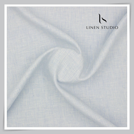 Linen Club 60 Lea Pure Linen Shirting - Sky Blue Smallest Stripes (NEW) (Fastest Selling)