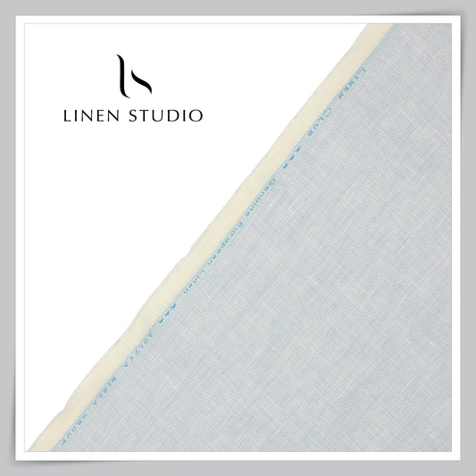 Linen Club 60 Lea Pure Linen Shirting - Sky Blue Smallest Stripes (NEW) (Fastest Selling)