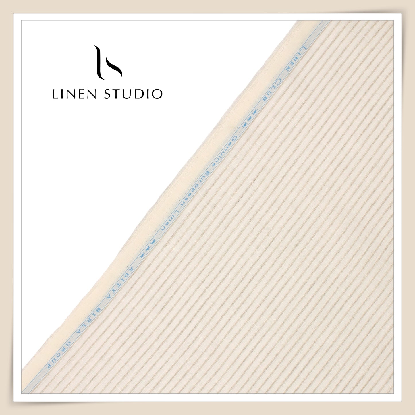 Linen Club 60 Lea Pure Linen Shirting - Cream & Natural Stripes (NEW)