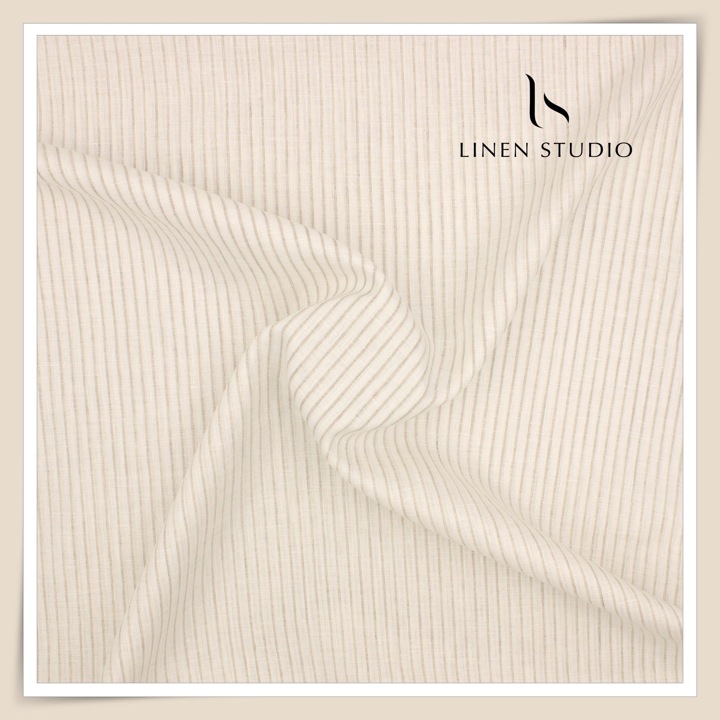 Linen Club 60 Lea Pure Linen Shirting - Cream & Natural Stripes (NEW)