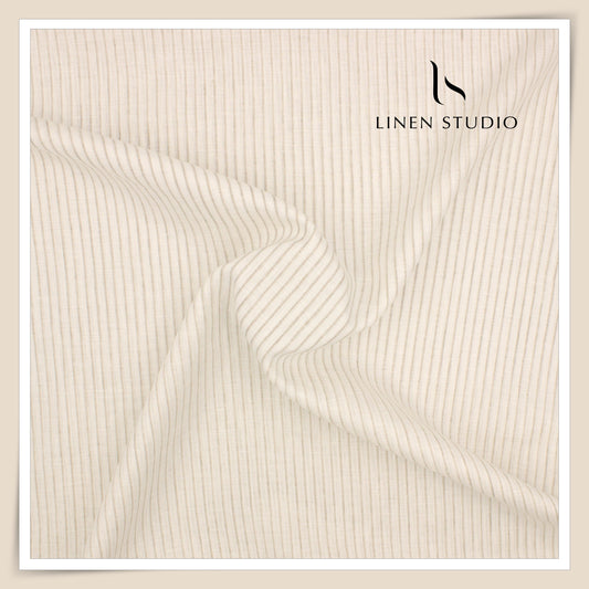 Linen Club 60 Lea Pure Linen Shirting - Cream & Natural Stripes (NEW)