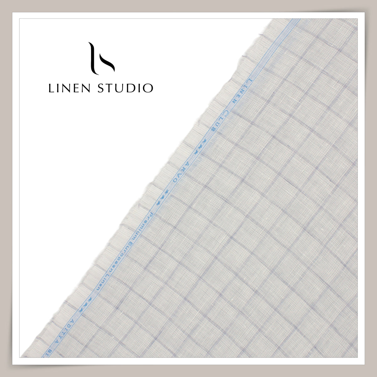 Linen Club 70 Lea Pure Linen Premium Shirting - Textured Grey with Blue Checks (NEW)