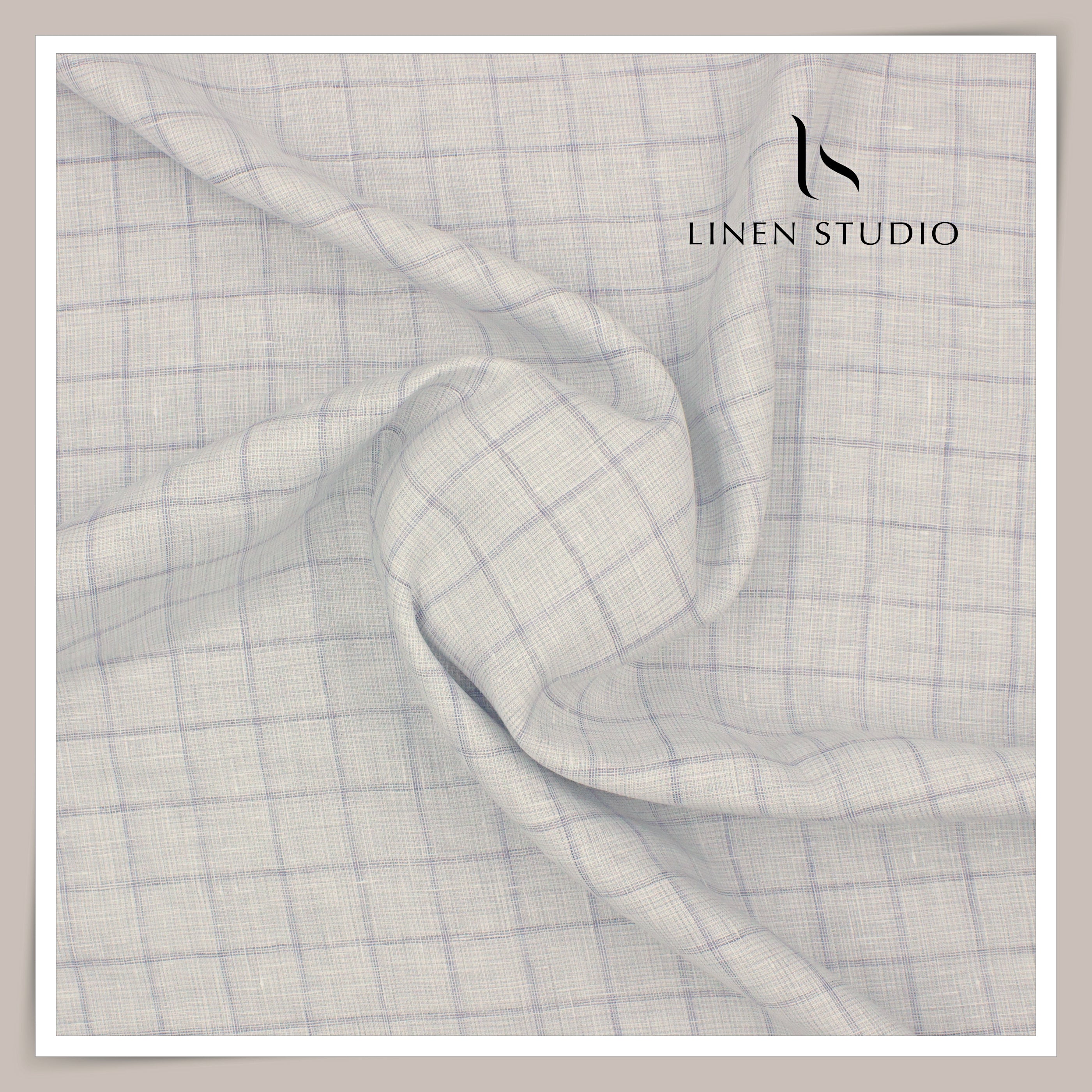 Linen Club 70 Lea Pure Linen Premium Shirting - Textured Grey with Blu ...