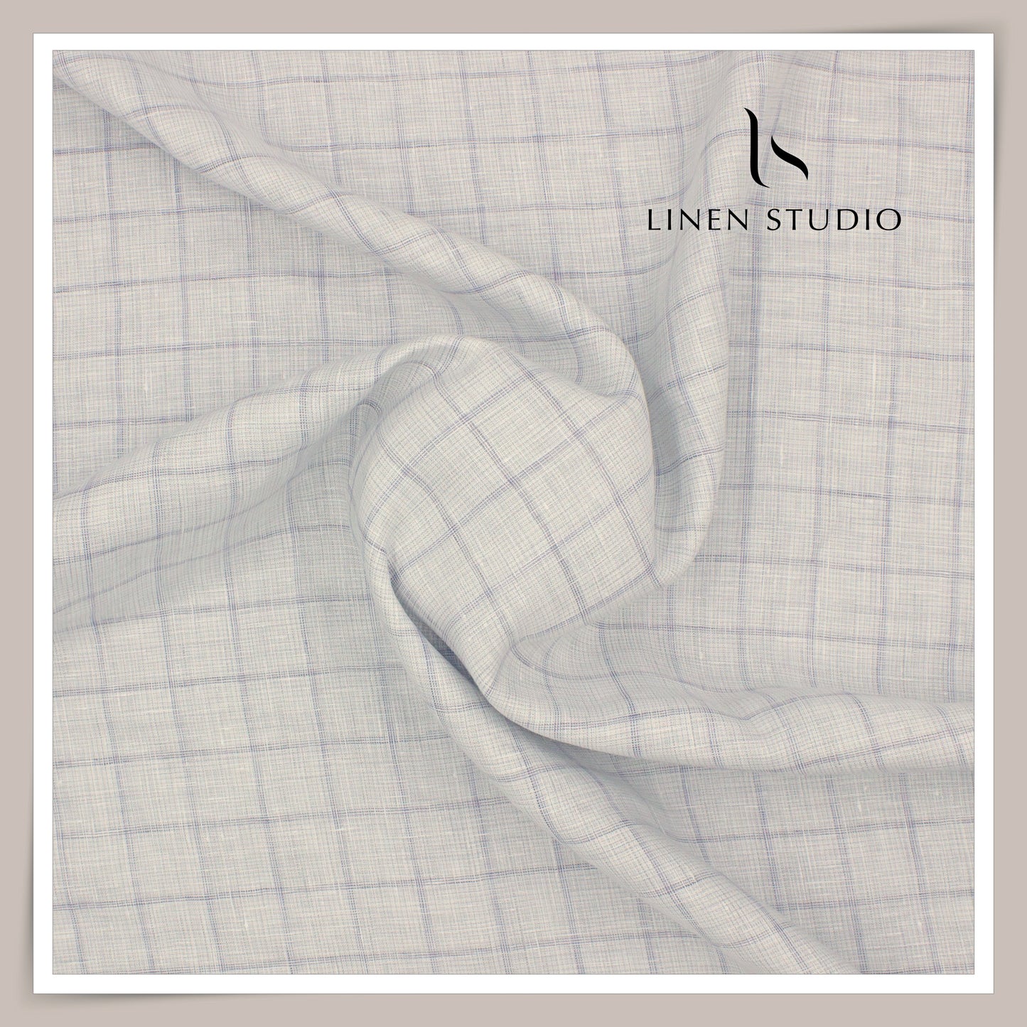 Linen Club 70 Lea Pure Linen Premium Shirting - Textured Grey with Blue Checks (NEW)