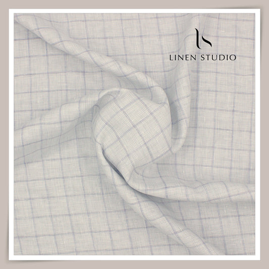 Linen Club 70 Lea Pure Linen Premium Shirting - Textured Grey with Blue Checks (NEW)
