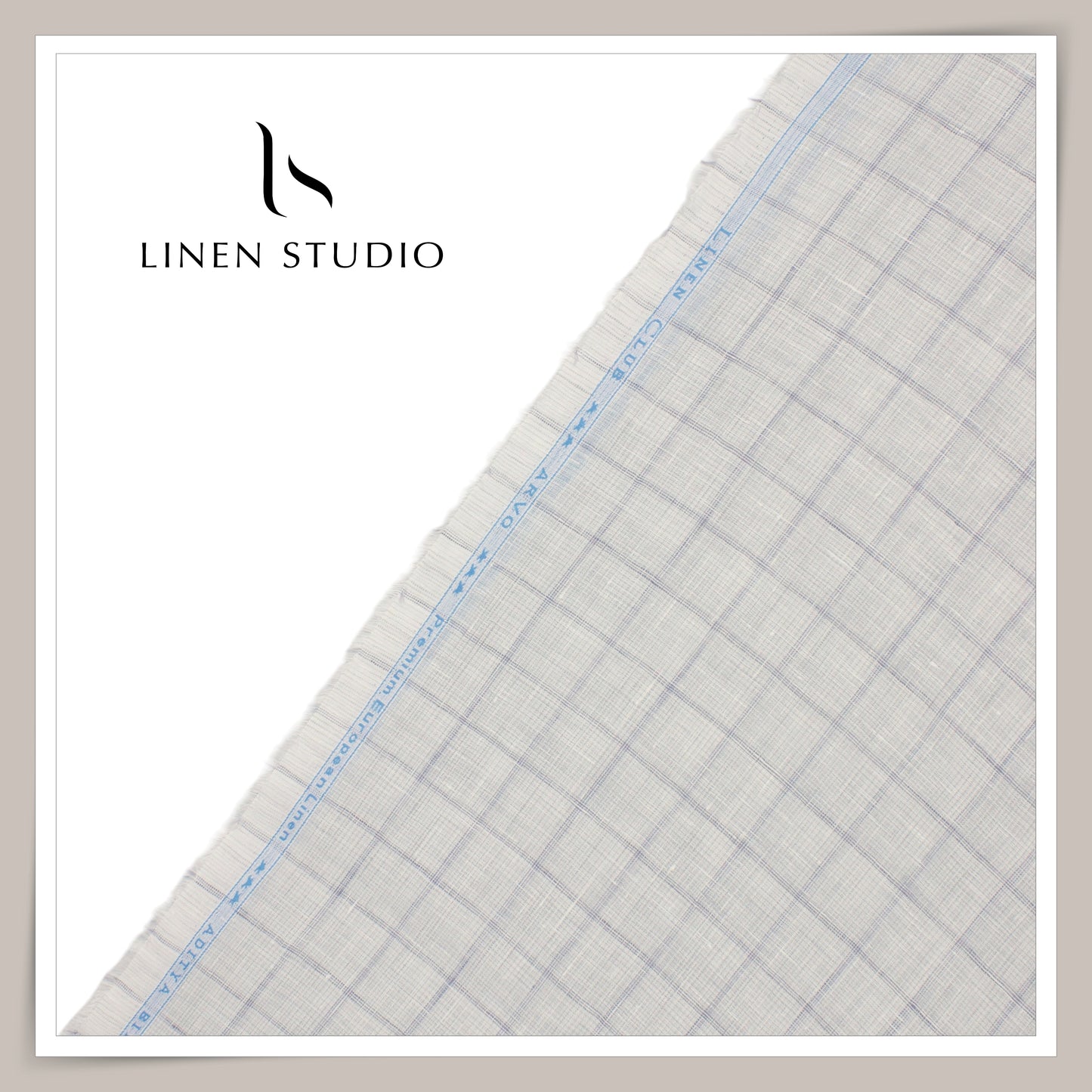 Linen Club 70 Lea Pure Linen Premium Shirting - Textured Grey with Blue Checks (NEW)