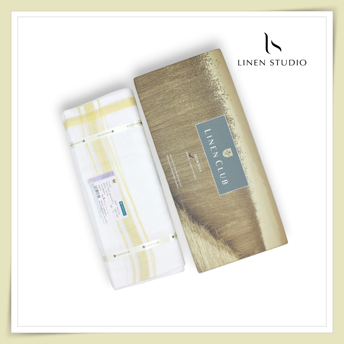 Pure Linen Dhoti by Linen Club -  Golden Yellow with a Metallic Gold Zari Border (Zoom In) (NEW)