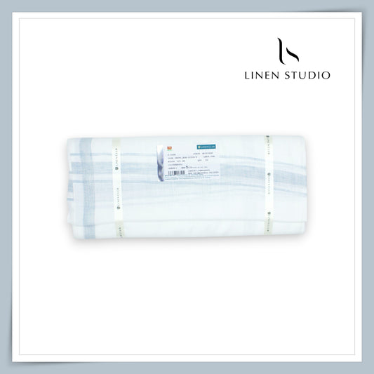 Pure Linen Dhoti by Linen Club -  Powder Blue with a Metallic Silver Zari Border (Zoom In) (NEW)