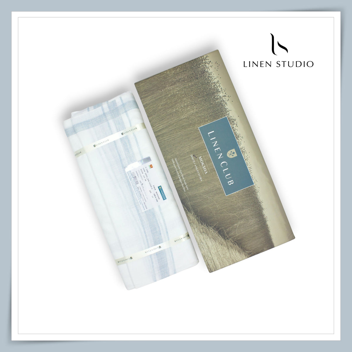Pure Linen Dhoti by Linen Club -  Powder Blue with a Metallic Silver Zari Border (Zoom In) (NEW)
