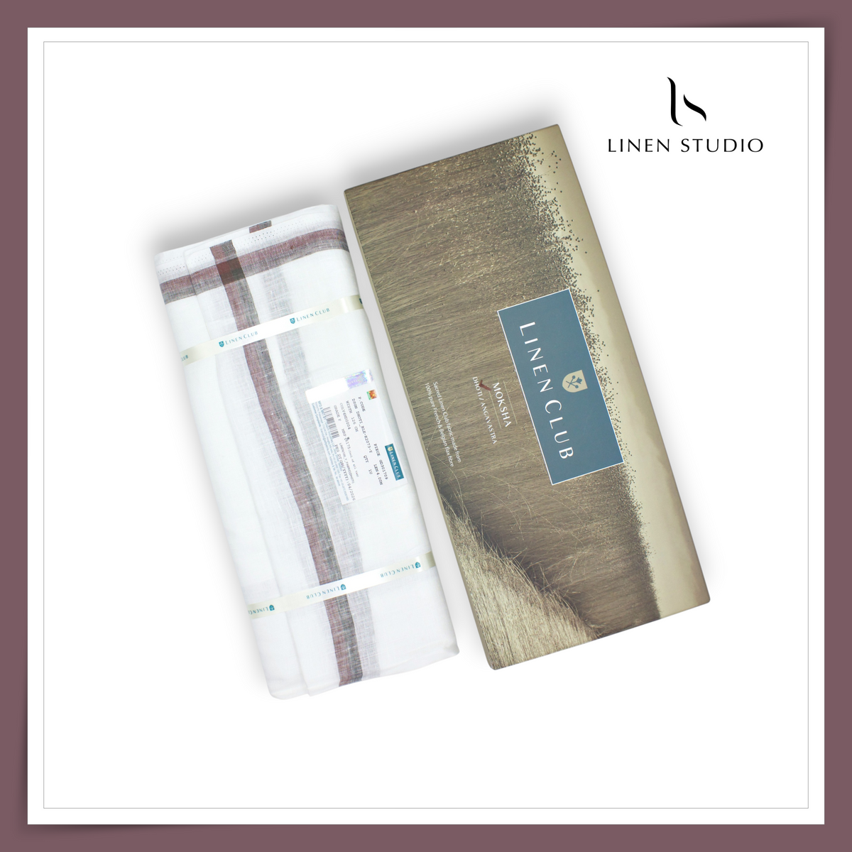 Pure Linen Dhoti by Linen Club -  Maroon & Grey Border (Zoom In) (NEW)