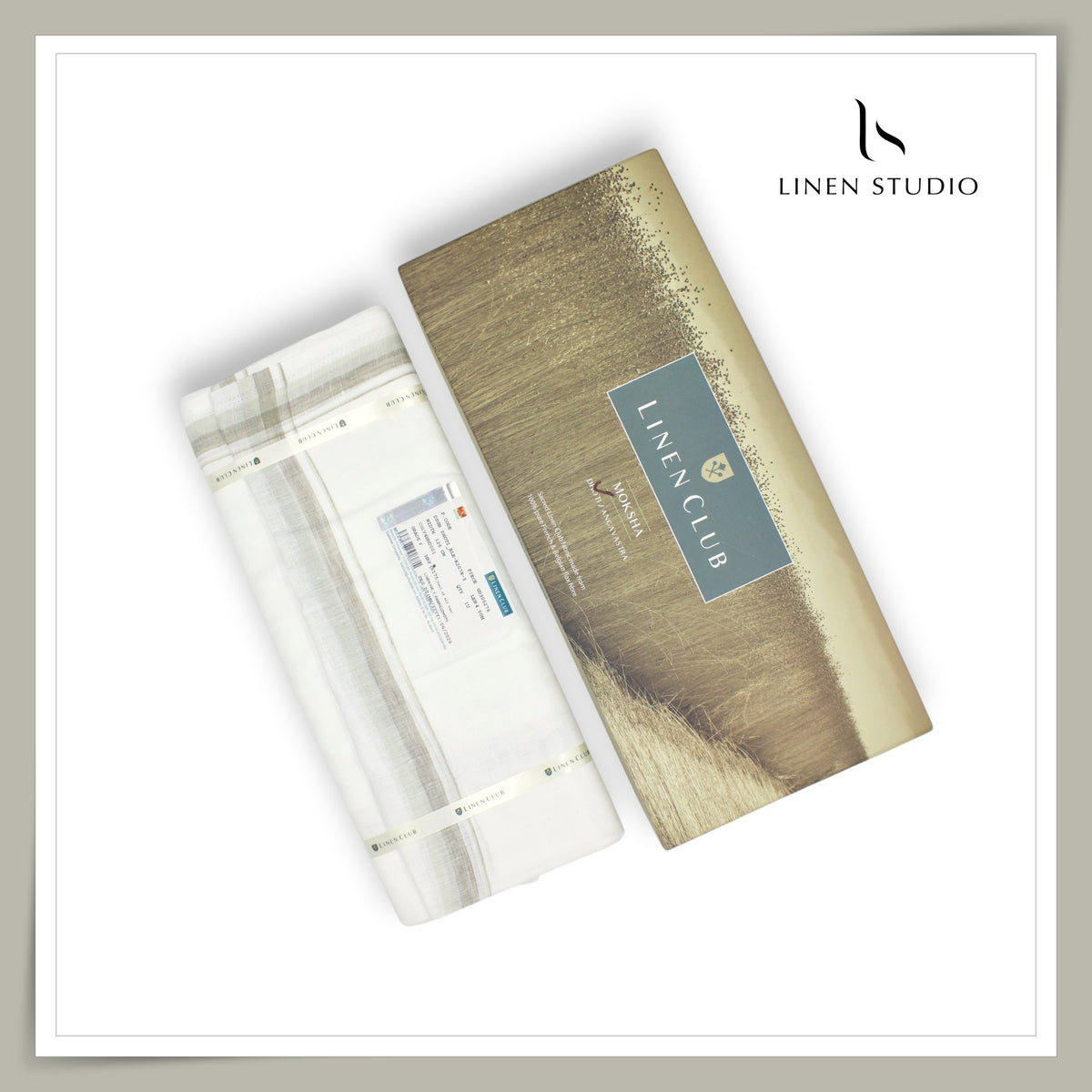 Pure Linen Dhoti by Linen Club - White, Natural & Beige Border (Zoom In) (NEW)