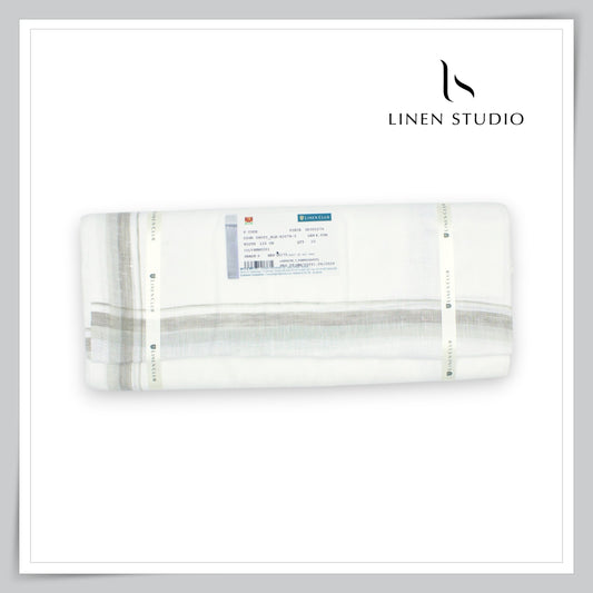 Pure Linen Dhoti by Linen Club - White, Natural & Beige Border (Zoom In) (NEW)