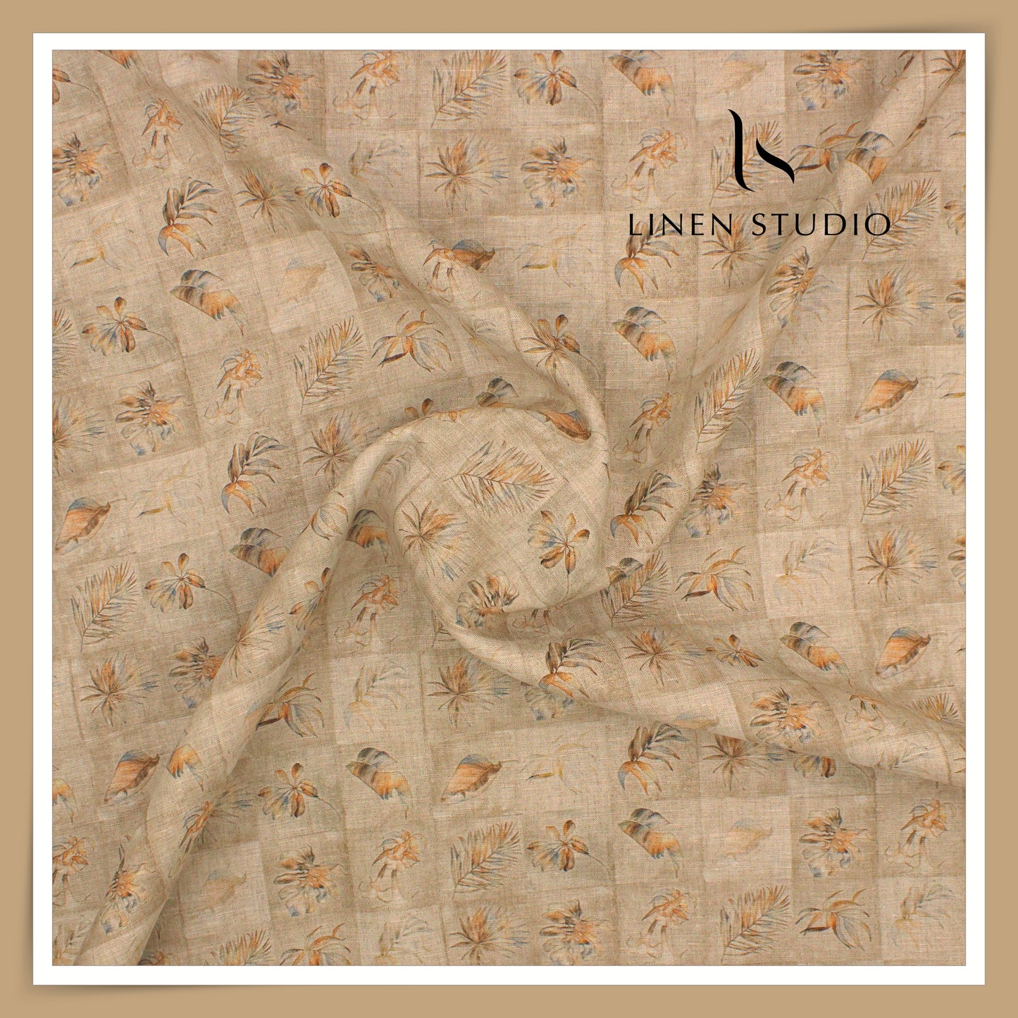 Linen Club 70 Lea Printed Shirting - Natural Brown Leaf Checks (NEW)