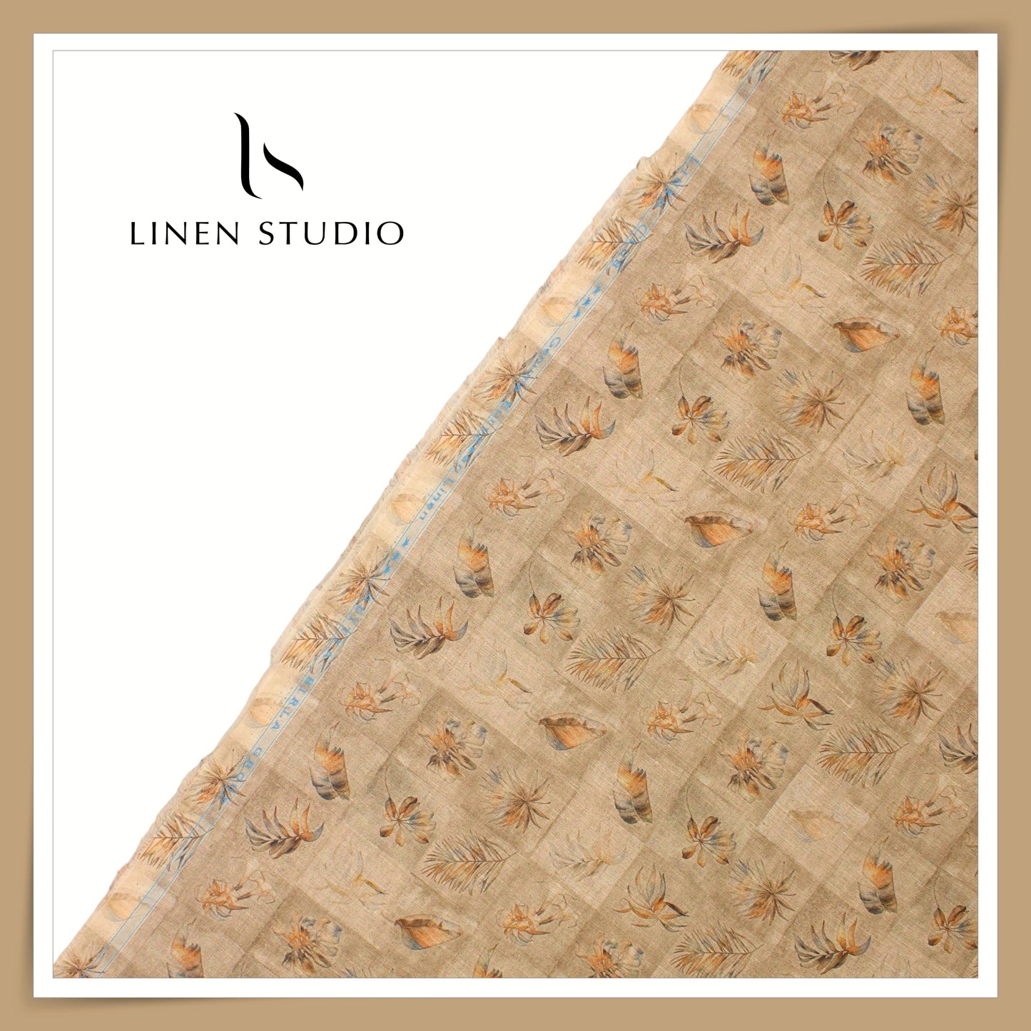 Linen Club 70 Lea Printed Shirting - Natural Brown Leaf Checks (NEW)