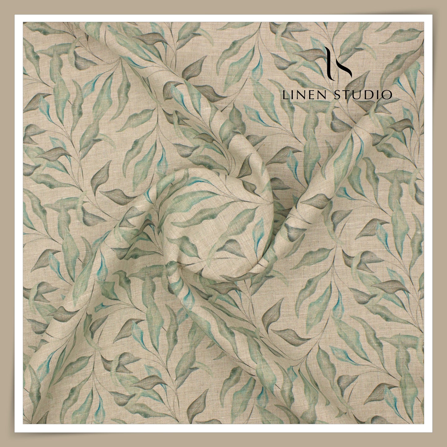 Linen Club 70 Lea Pure Linen Printed Shirting - Natural with Blue/Green Dalam (NEW)