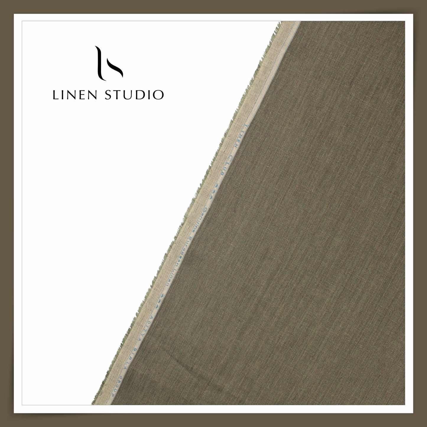 Linen Club 50 Lea Premium Linen Suiting - Crocodile Green Subtle Herringbone Stripes (NEW) (Zoom In)