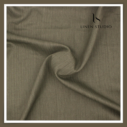 Linen Club 50 Lea Premium Linen Suiting - Crocodile Green Subtle Herringbone Stripes (NEW) (Zoom In)