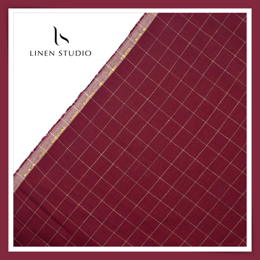 100% Pure Linen 40 Lea Suiting by Linen Fiesta - Classic Sangria Checks (NEW) (65% SALE)