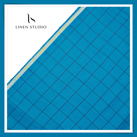 100% Pure Linen 40 Lea Suiting by Linen Fiesta - Bondi Blue Twilight Checks (NEW) (65% SALE)