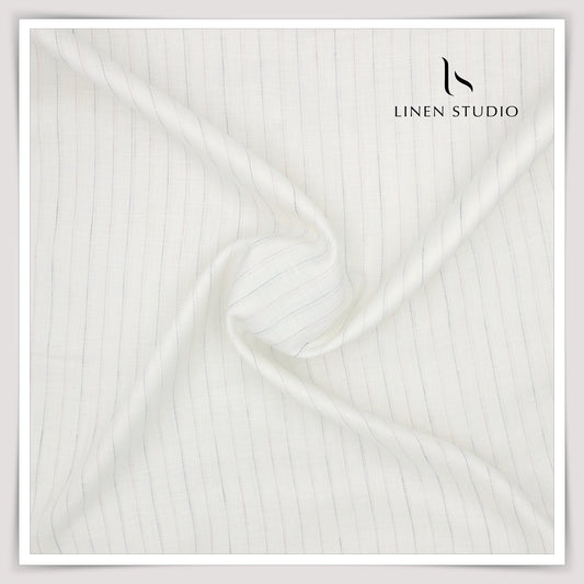 Linen Club 60 Lea Netted Shirting - White Stripes (NEW)