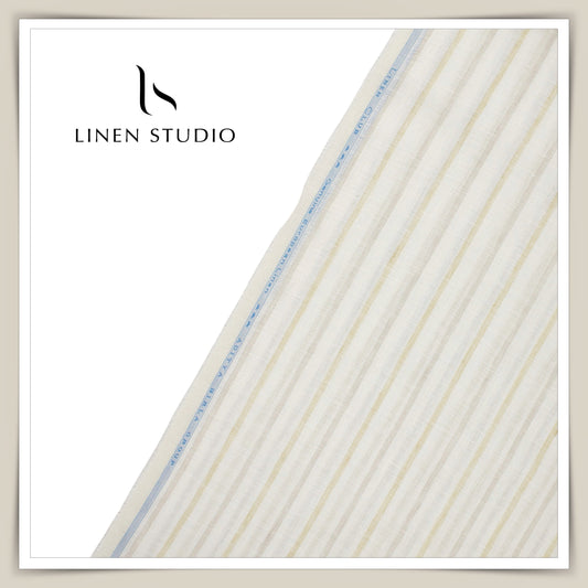 Linen Club 60 Lea Netted Shirting - Off White Stripes (NEW)