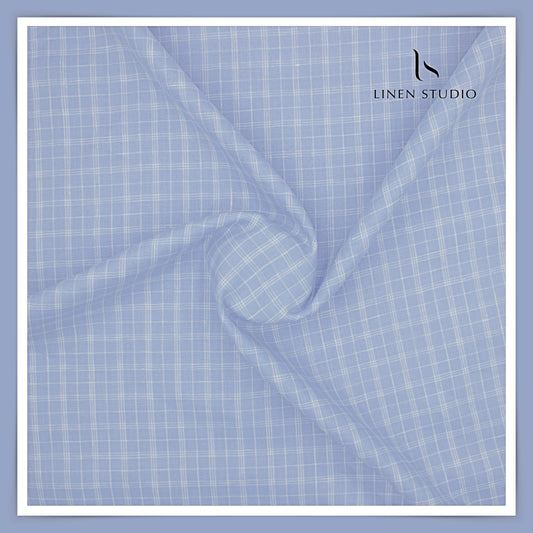 Linen Club 50 Lea Shirting - Cadet Blue Checks (NEW)