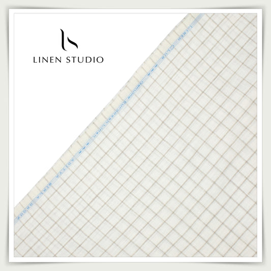 Linen Club 50 Lea Shirting - Off White Natural Checks (NEW)