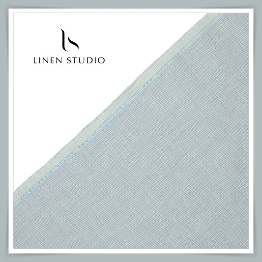 Linen Club 60 Lea Shirting - Houndstooth Checks Greyish Green (NEW)