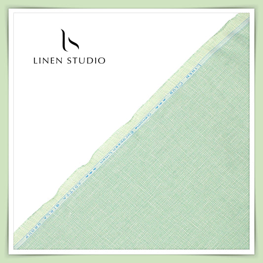 Linen Club 60 Lea Shirting - Sea Green Micro Houndstooth (NEW)