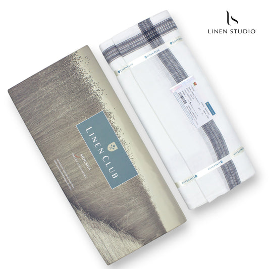 Pure Linen Dhoti by Linen Club - Elephant Grey Medium Border