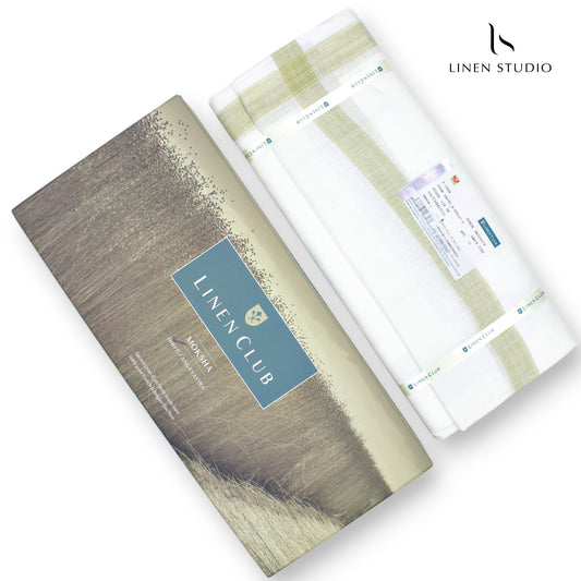 Pure Linen Dhoti by Linen Club - Pastel Green with Gold Zari (zoom in)