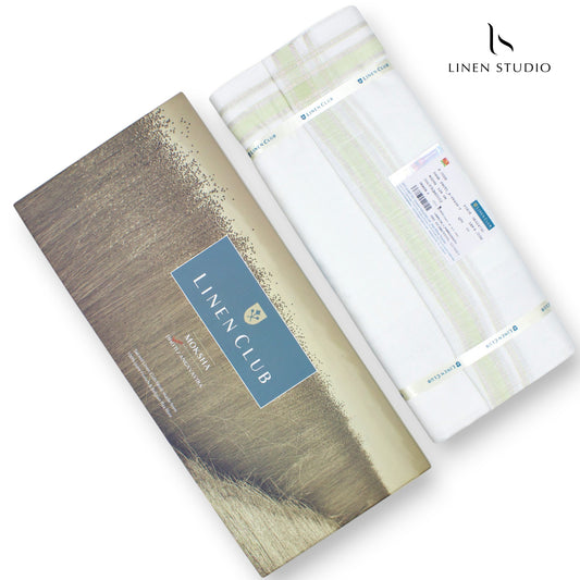 Pure Linen Dhoti by Linen Club - Mint Green with Silver Zari (zoom in)