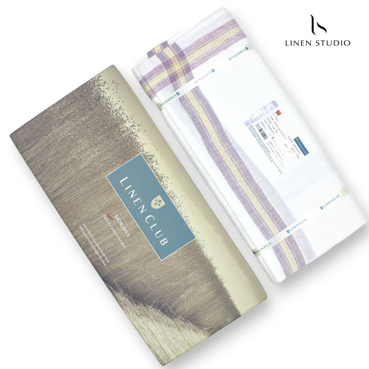 Pure Linen Dhoti by Linen Club - Pastel Purple with Gold Zari (zoom in)