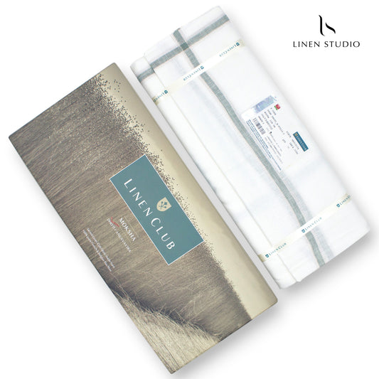 Pure Linen Dhoti by Linen Club - French Green with Silver Zari (zoom in)
