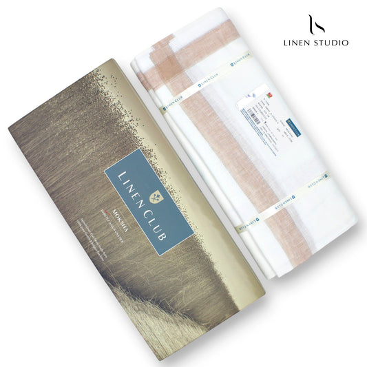 Pure Linen Dhoti by Linen Club - Light Brown with Silver Zari (zoom in)