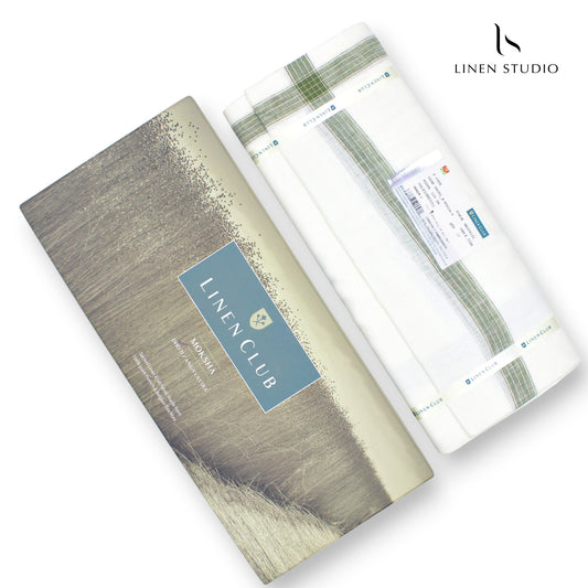 Pure Linen Dhoti by Linen Club - Moss Green with Silver Zari (zoom in)