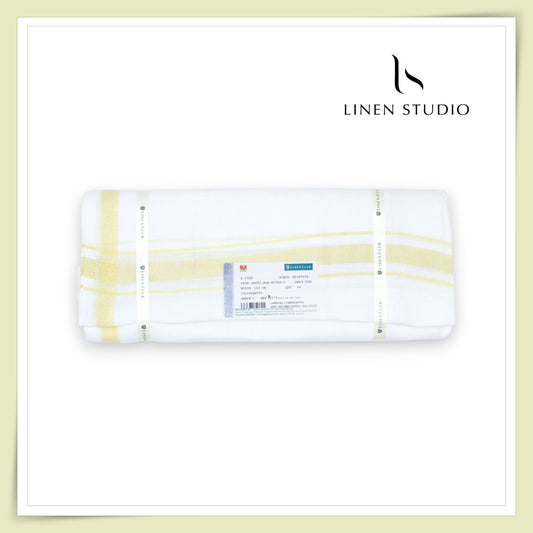 Pure Linen Dhoti by Linen Club - Gold Zari Medium Border (Zoom In) (NEW)