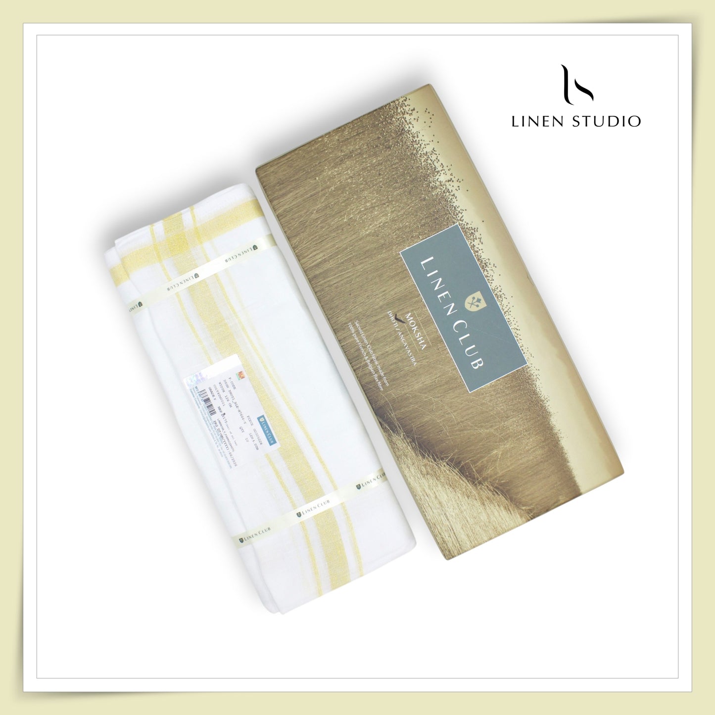 Pure Linen Dhoti by Linen Club - Gold Zari Medium Border (Zoom In) (NEW)