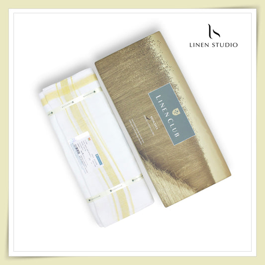 Pure Linen Dhoti by Linen Club - Gold Zari Medium Border (Zoom In) (NEW)