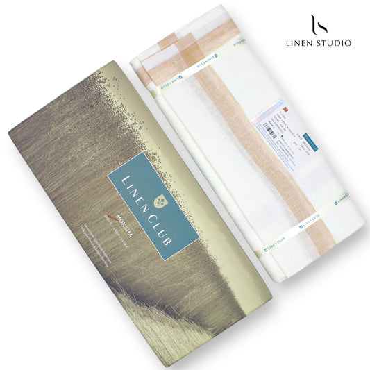 Pure Linen Dhoti by Linen Club - Sorrell Brown Medium Border
