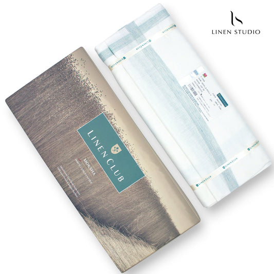 Pure Linen Dhoti by Linen Club - Light Teal with Silver Zari (zoom in)