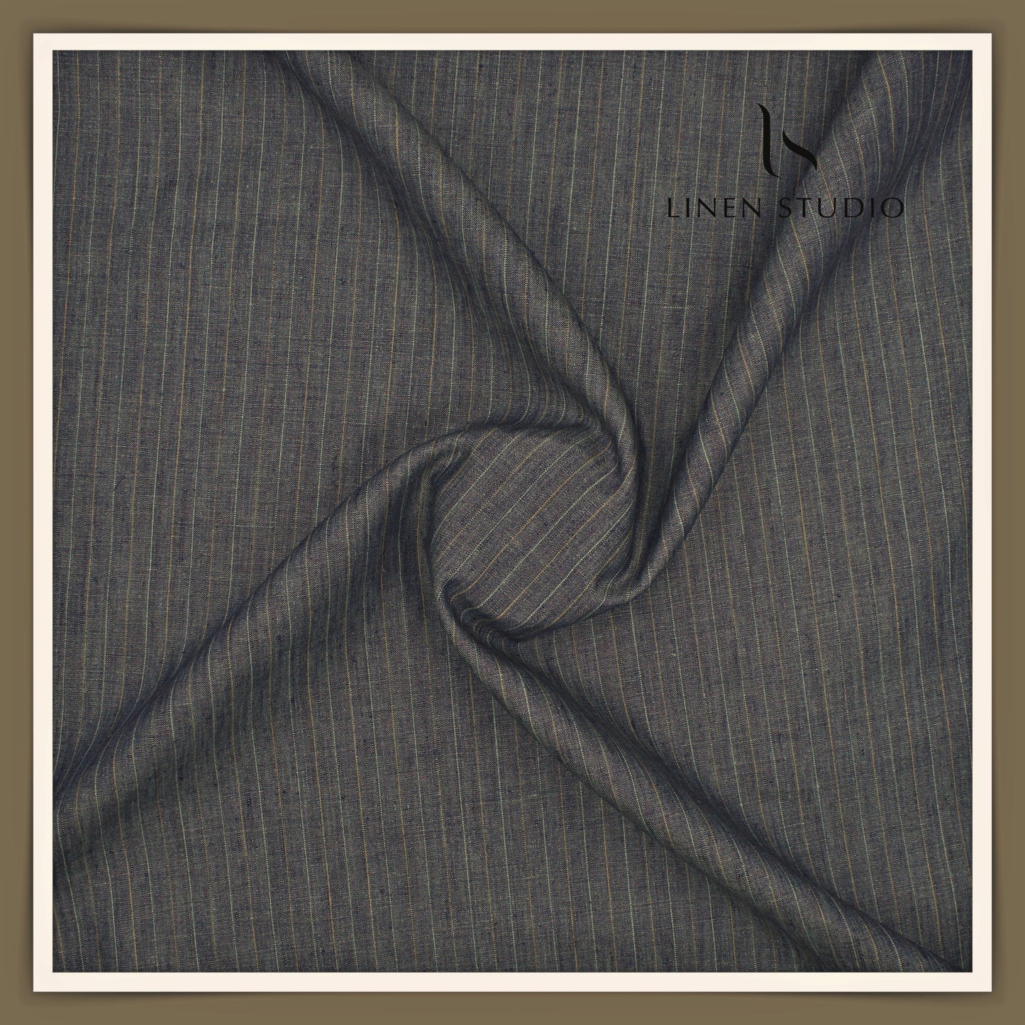 Linen Club 50 Lea Premium Linen Suiting - Earthy Grey Dual Stripes (NEW)