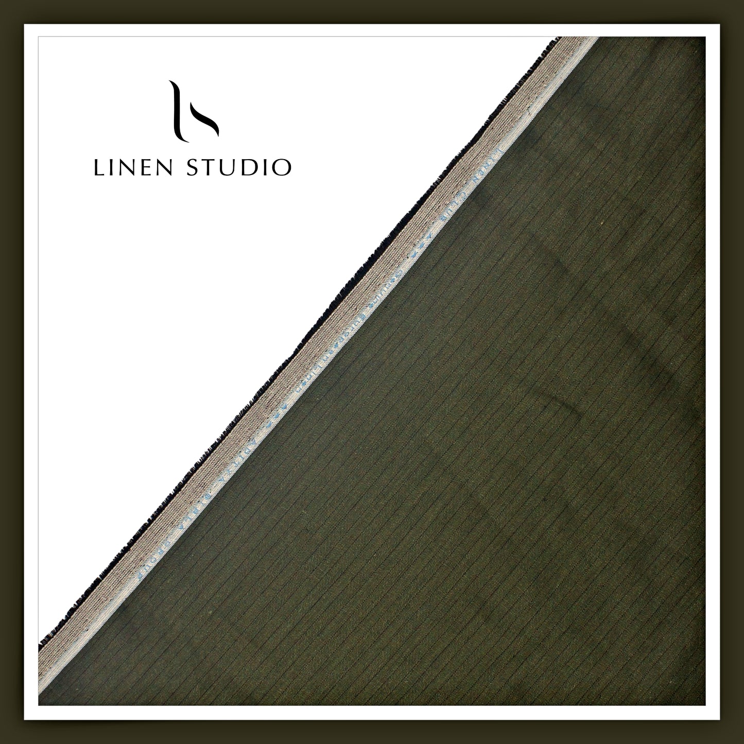 Linen Club 40 Lea Premium Linen Suiting - Green with Textured Stripes (NEW) (Zoom In)