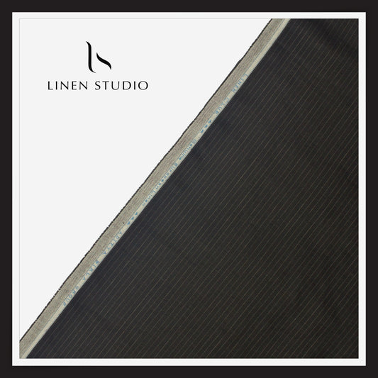 Linen Club 40 Lea Premium Linen Suiting - Black with White Stripes (NEW)