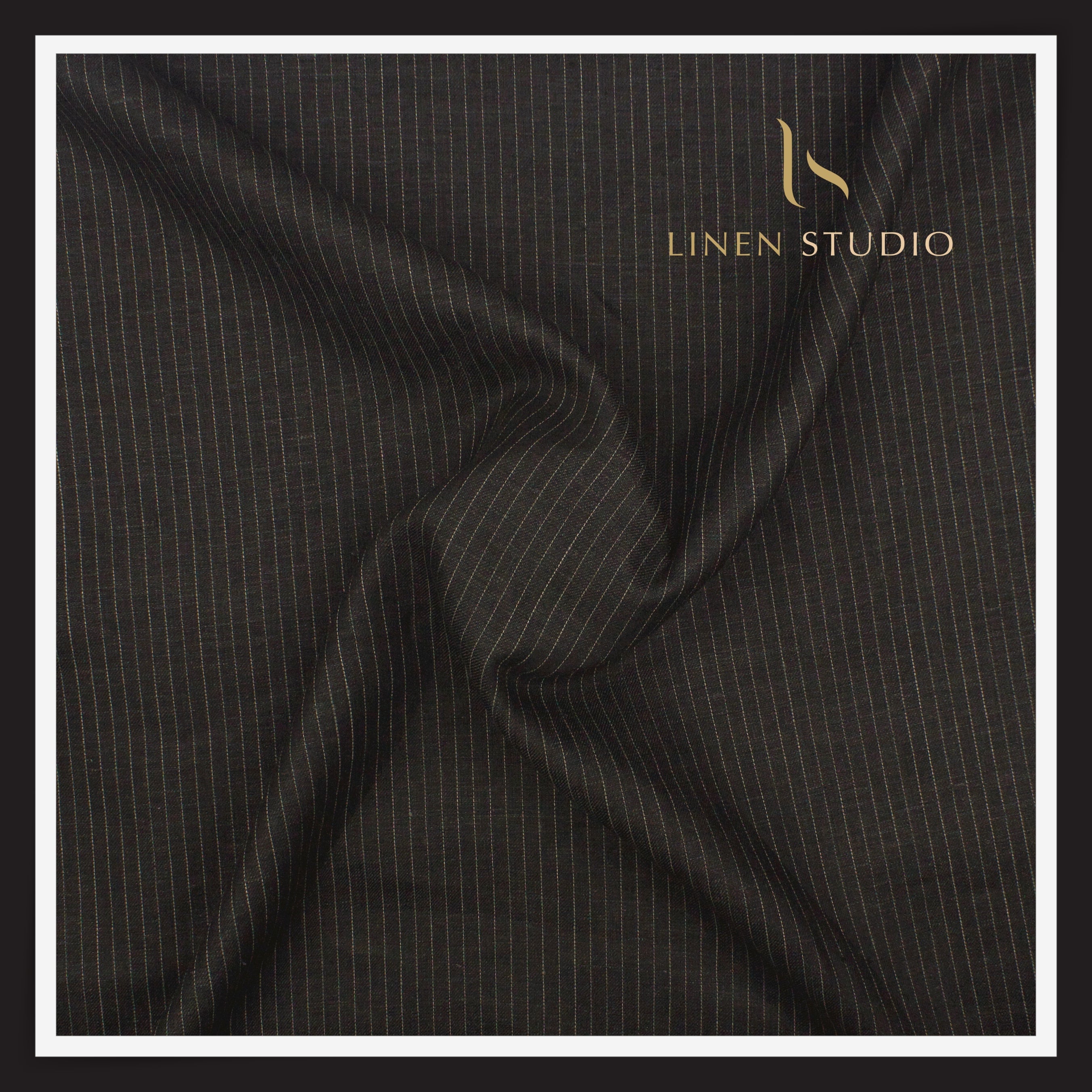 Linen Club 40 Lea Premium Linen Suiting - Black with White Stripes (NE ...