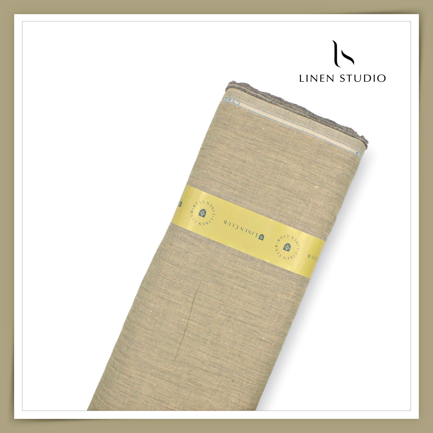 Linen Club 40 Lea Premium Linen Suiting - Light Gold with Herringbone Stripes (NEW) (Zoom In)