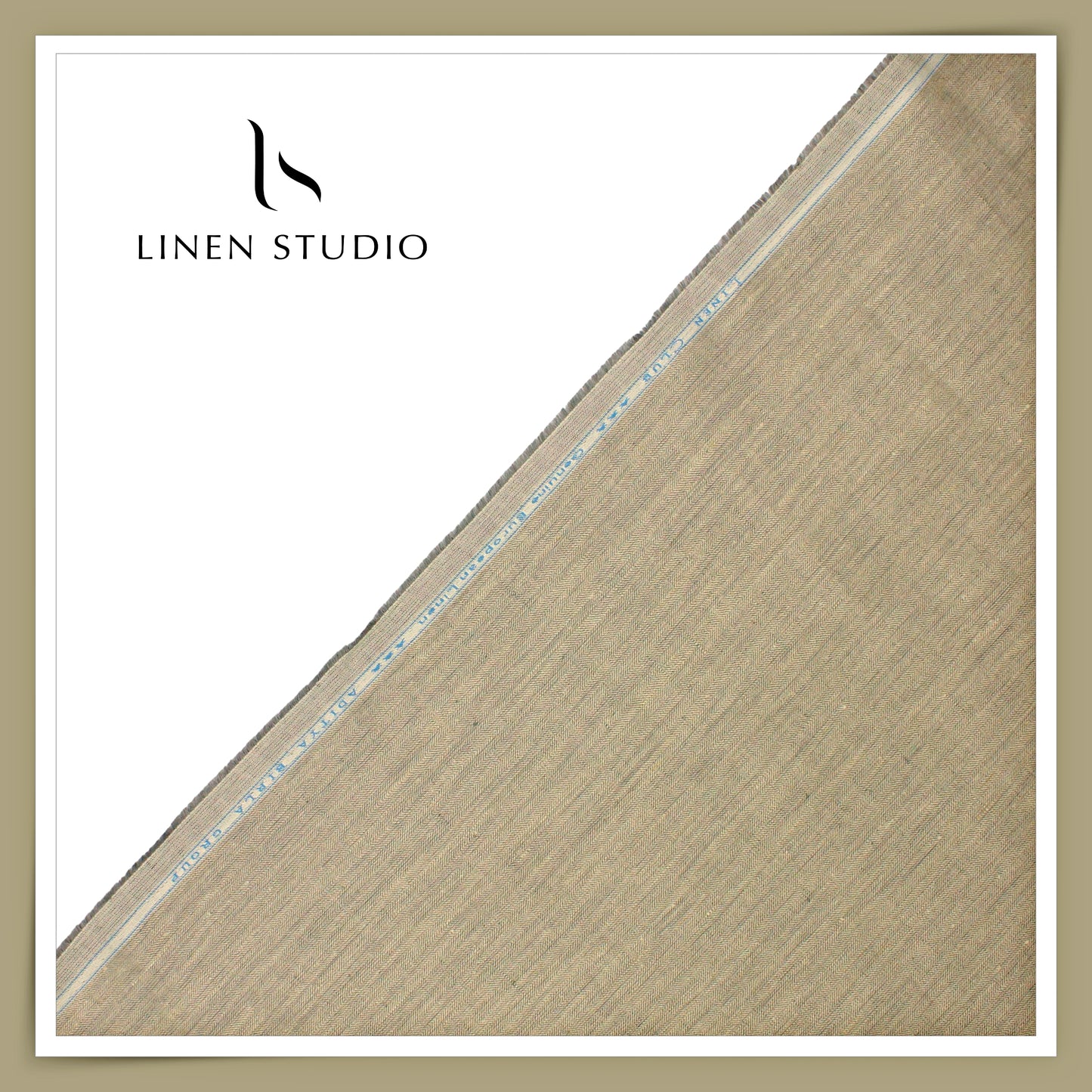 Linen Club 40 Lea Premium Linen Suiting - Light Gold with Herringbone Stripes (NEW) (Zoom In)