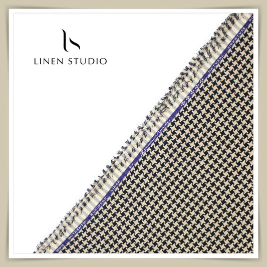 Tweed Pure Linen Jacket Fabric - Houndstooth Checks